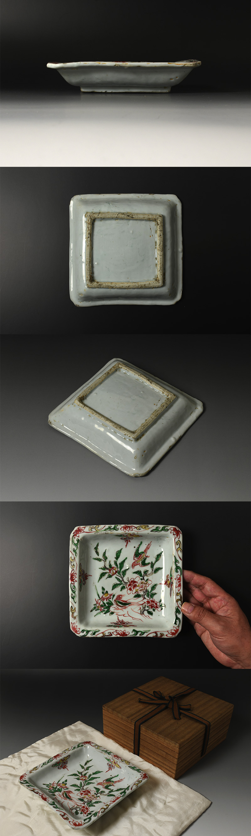 花地蔵 - 南京赤絵角皿・「花鳥図」 | 古美術品専門サイト fufufufu.com