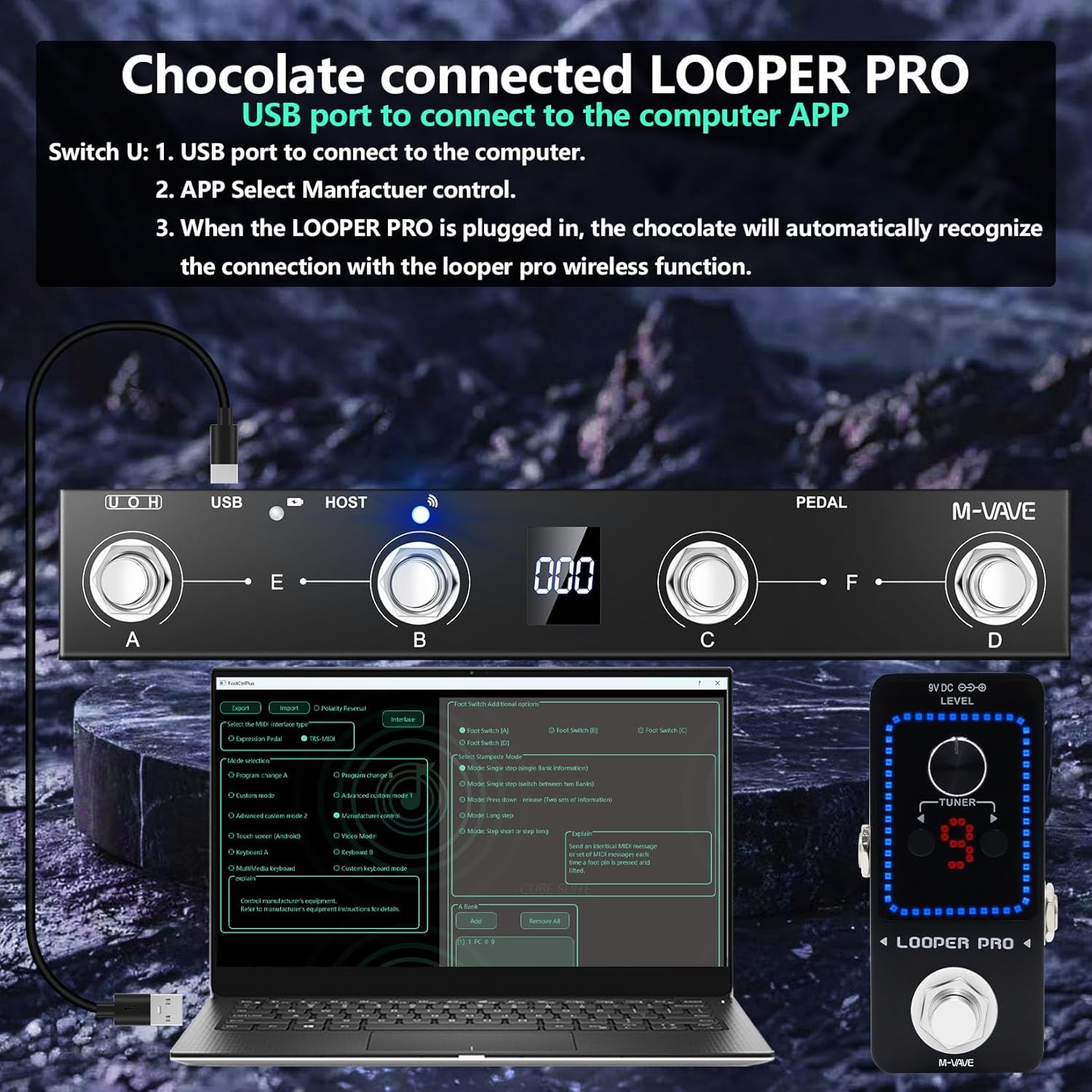 M-VAVE Chocolate Plus Wireless MIDI Foot Controller 4 Buttons BT