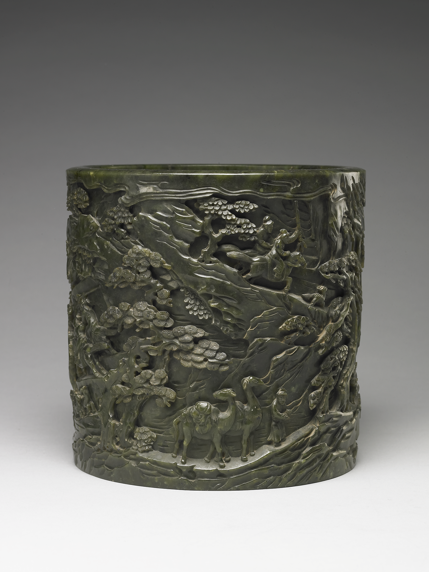 国立故宮博物院 3D文物鑑賞-3D文物-清 乾隆 玉秋山猟騎筆筒