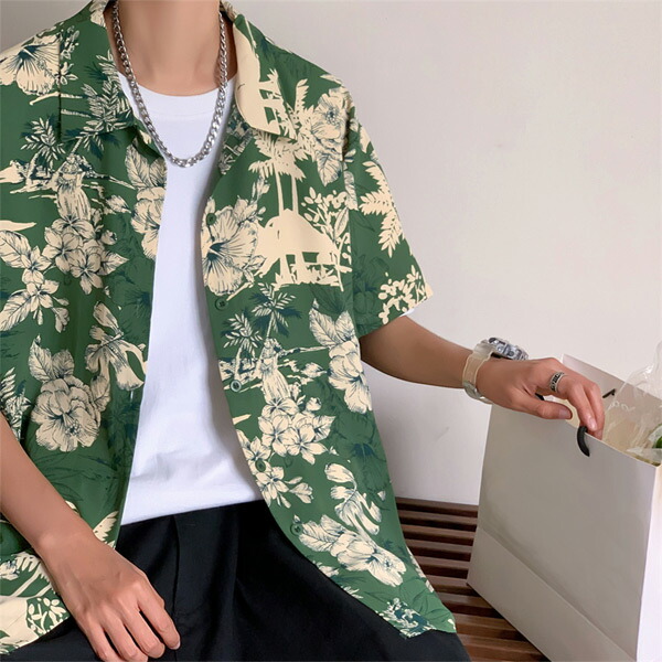 楽天市場】柄シャツ ハイビスカス柄 半袖シャツ ボタニカル柄 花柄