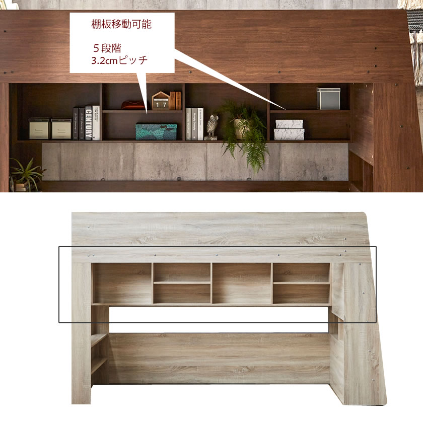 楽天市場】アスぺン ロフトベッド シングル シェルフ ディスプレイ収納