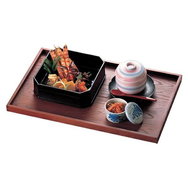 楽天市場】懐石盆 木製 尺4 栓長角切立盆 ブラウン塗 盆 敷膳 越前漆器