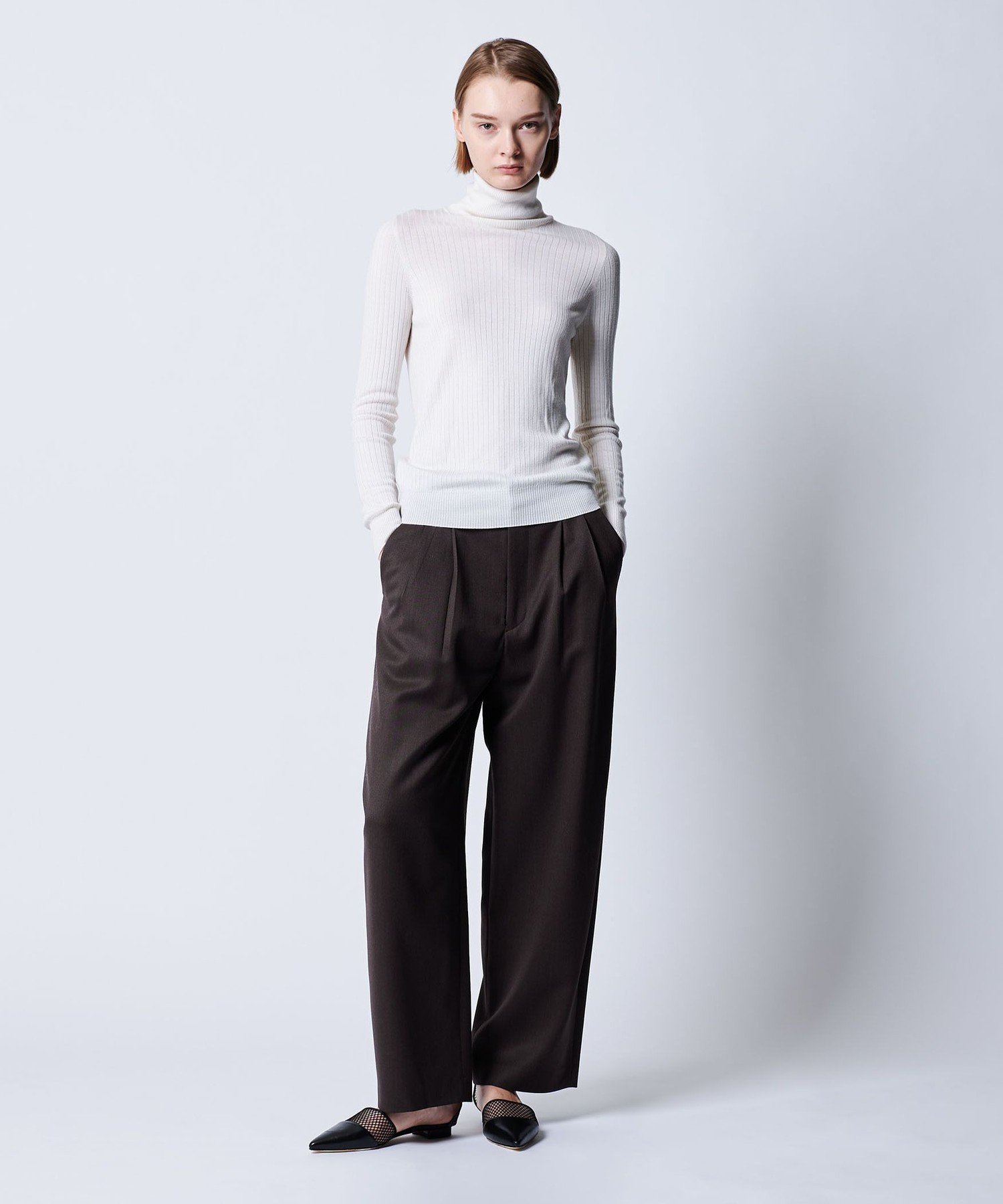 Drawer シルクカシミヤ ハイゲージタートルニット 黒 Drawer