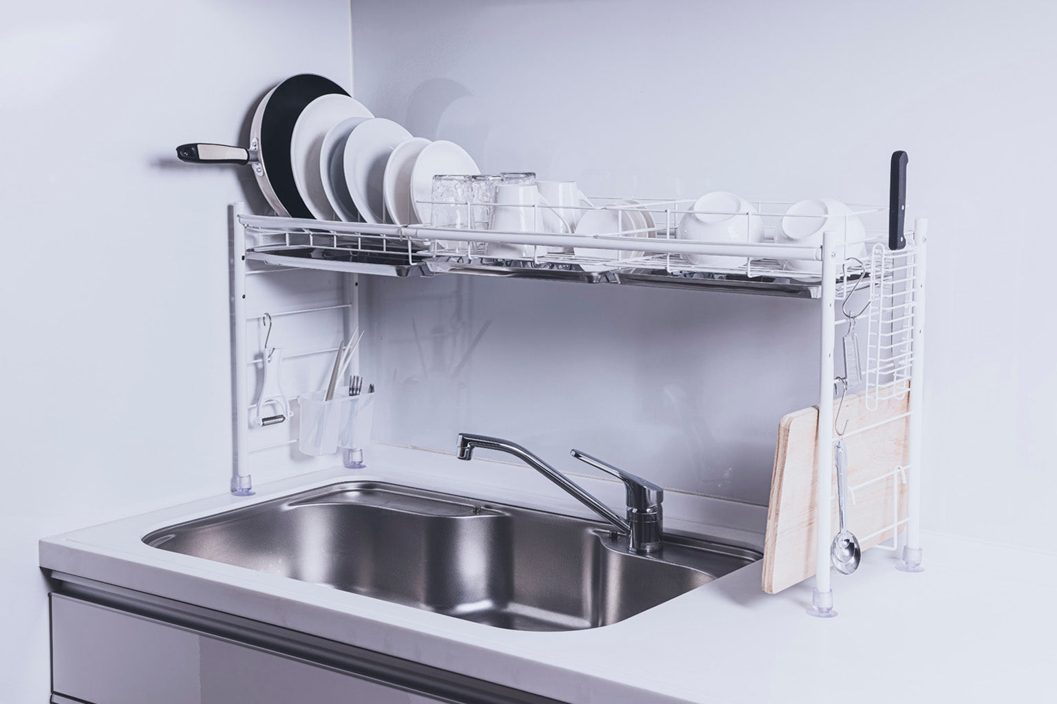 シンク上水切りラック ワイドタイプ ホワイト（白）スチール仕様 – 燕