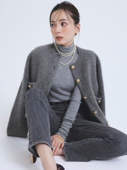 ラクーンブレンドノーカラーニットジャケット（ノーカラージャケット