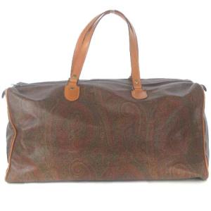 ボストンバッグ ペイズリー柄 PVC レザー カデナ鍵付き 茶 ブラウン