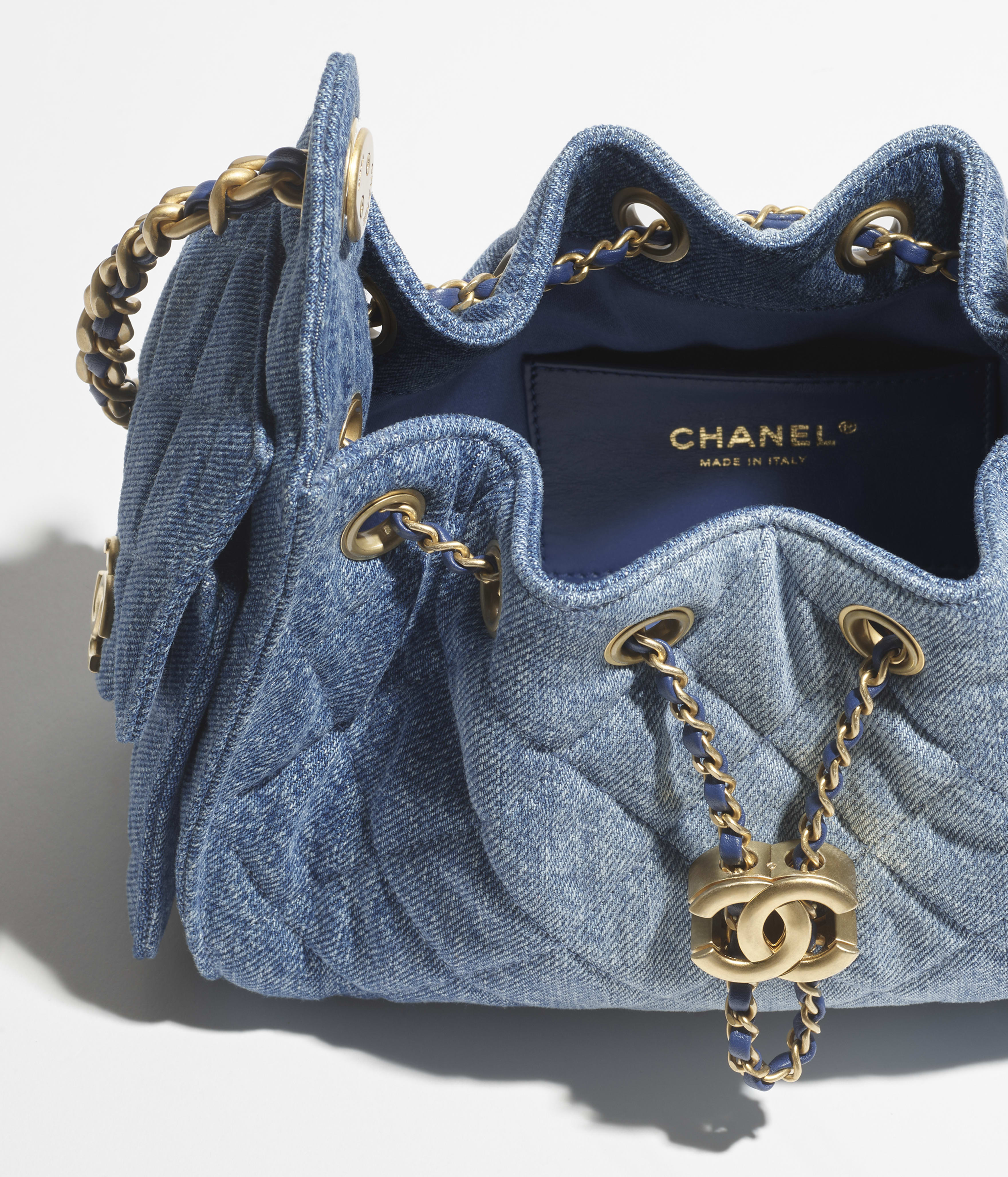 Chanel 25 mini handbag, Washed denim & gold-tone metal, blue