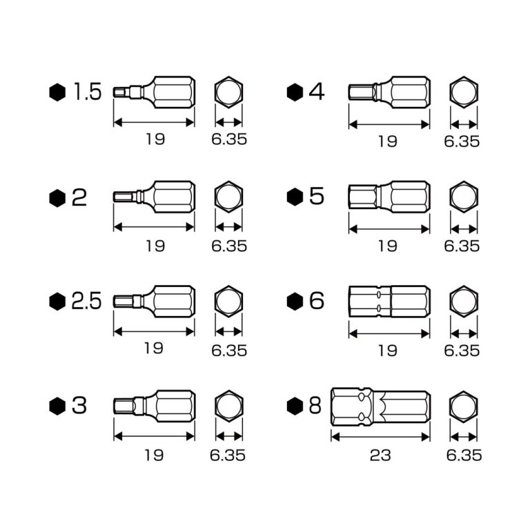 溝付超短ビット 六角レンチ8PCS （手動ドライバー用） | ANEXブランド
