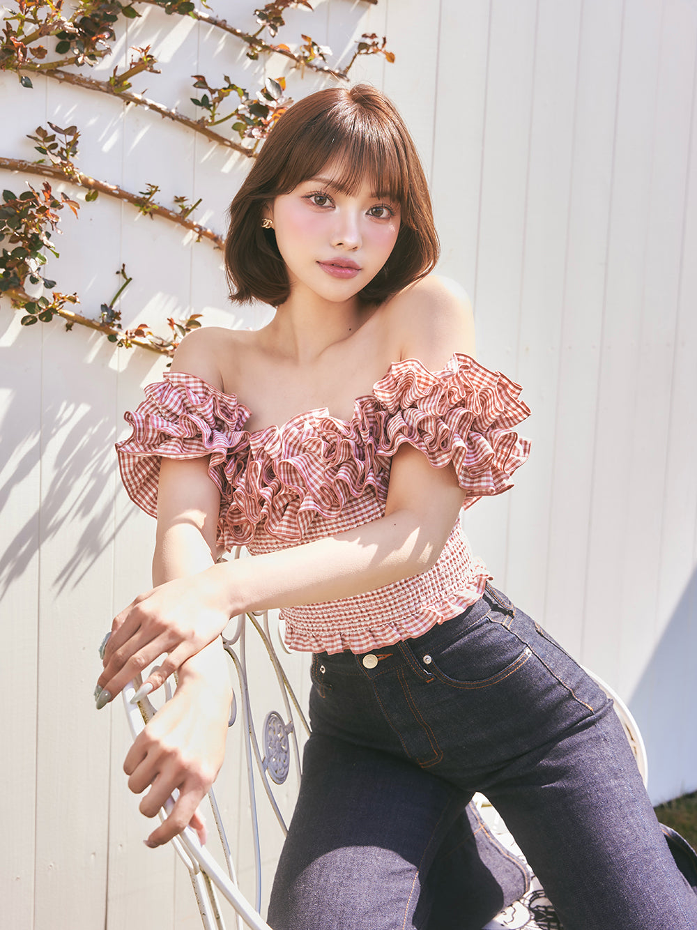 ギンガムチェックオフショルトップス – Darich (ダーリッチ)