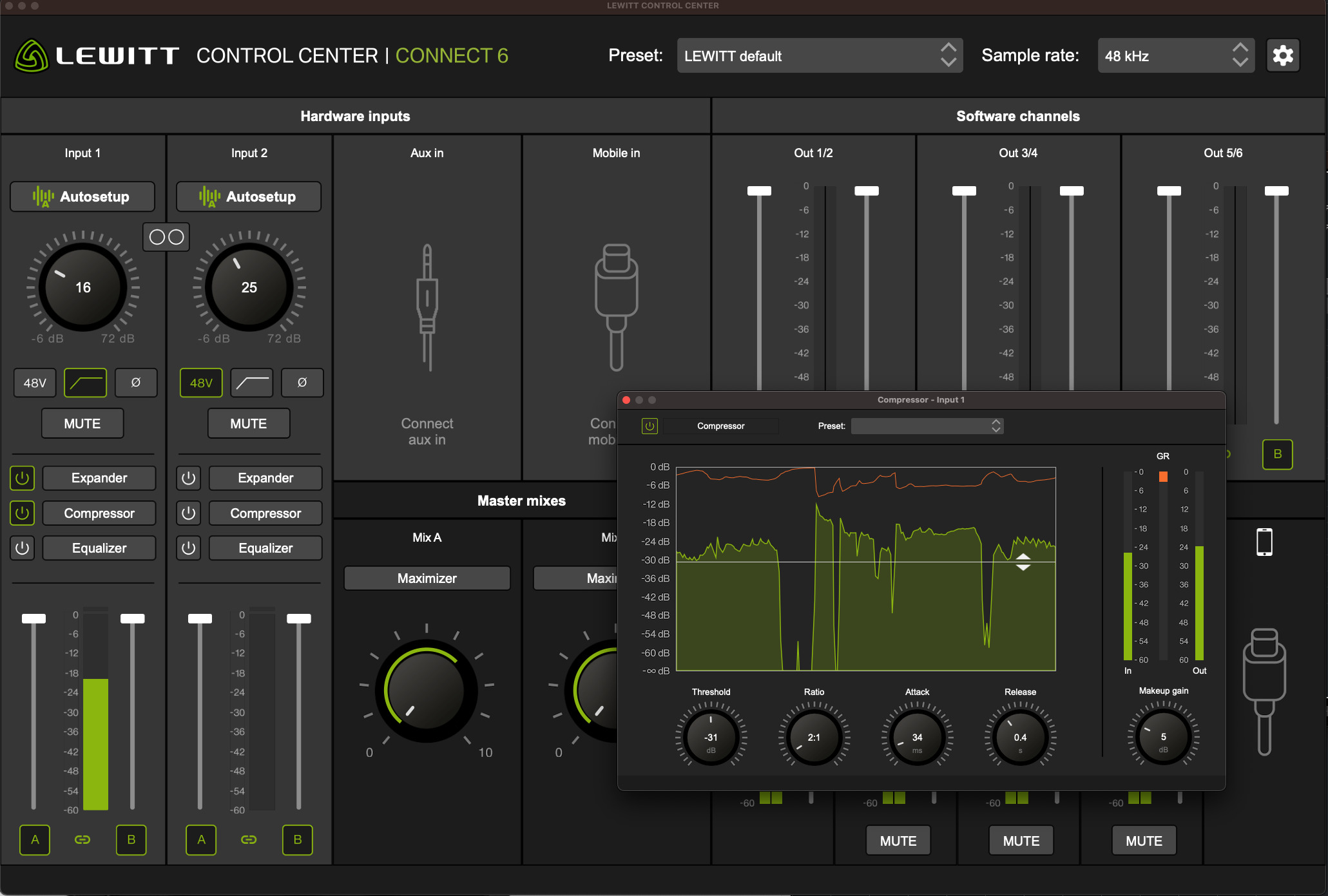 2つのUSBポート持つオーディオインターフェイス、LEWITT CONNECT 6。PC