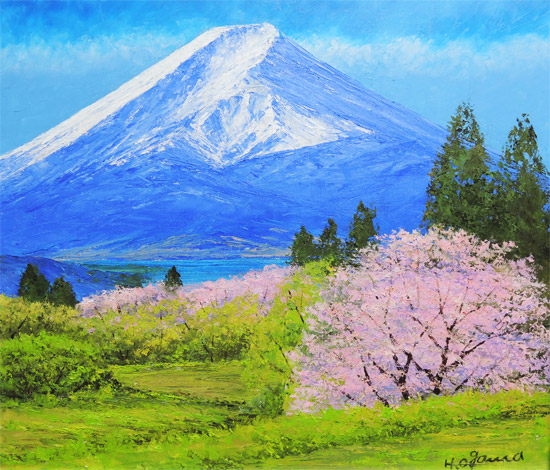 絵画 油絵 富士山と桜 （小川久雄） 送料無料 【肉筆】【油絵】【桜絵