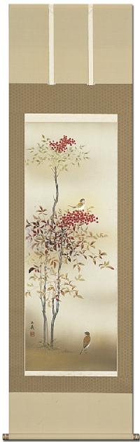 南天に小禽 須藤正義 (尺五立)！ 冬 - 掛け軸（掛軸）販売通販なら