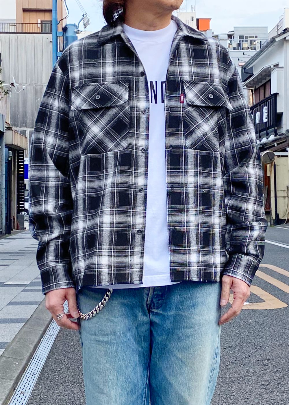 HIDE AND SEEK - Ombre Check L/S Shirt (BLACK) / オンブレ チェック