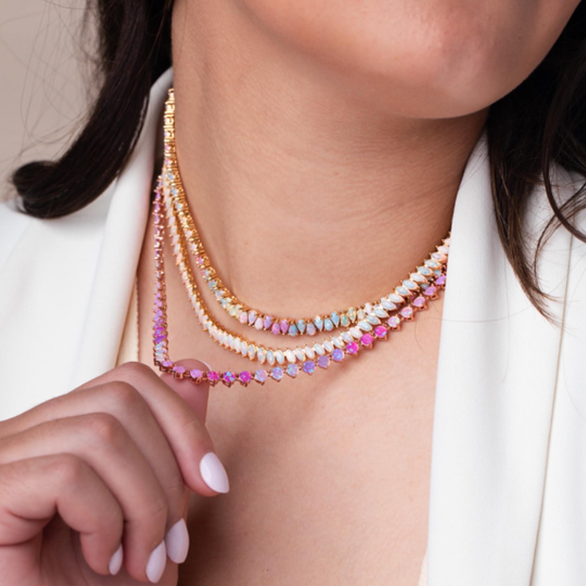 Rose Gold Pink Firefly Tennis Necklace - La Kaiser