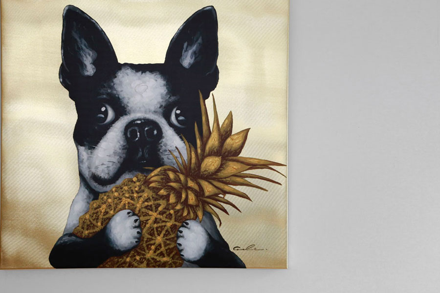 ドッグウィズパイナップル 80x80cm アート - アート・インテリア絵画の