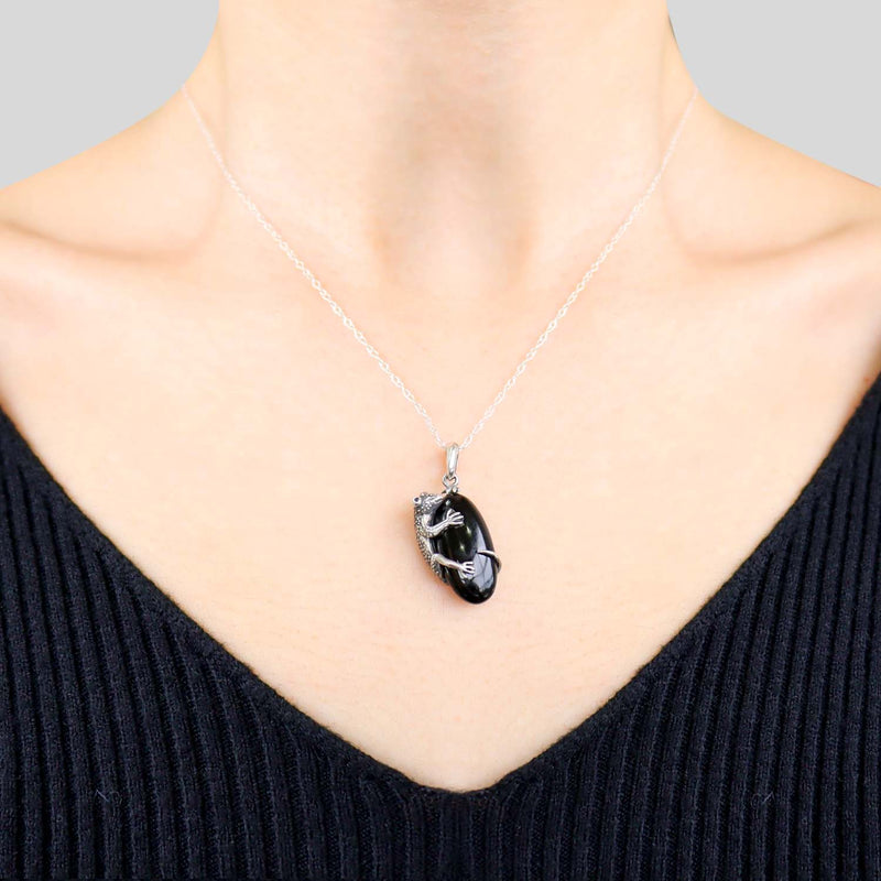 ペンダントトップ ネックレス アニマル トカゲ オニキス シルバー925