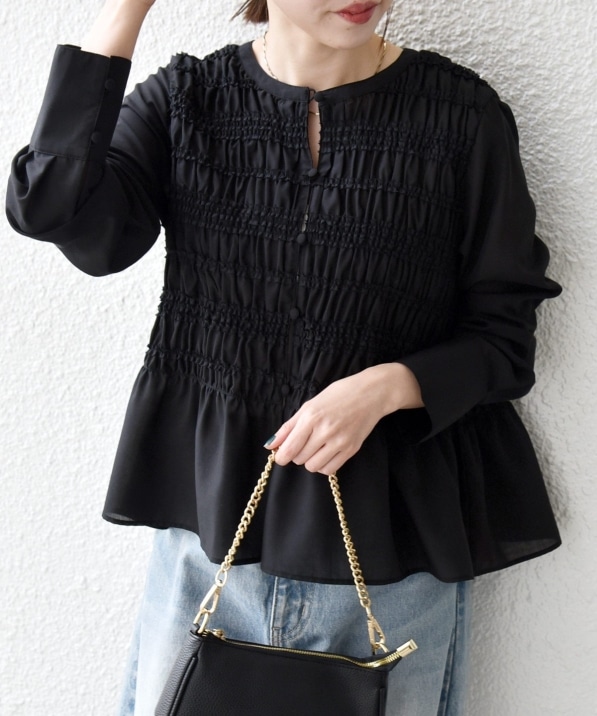 WEB限定】SHIPS any:〈洗濯機可能〉シアー シャーリング プチフリル