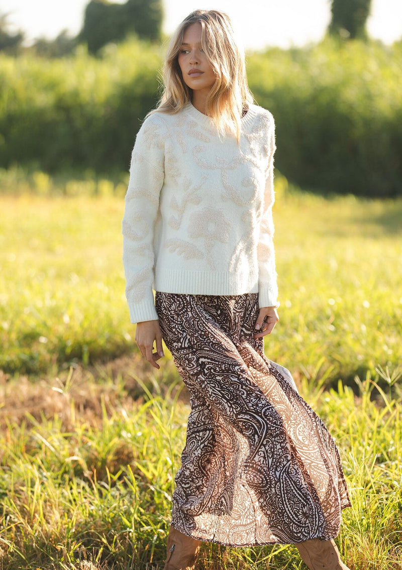 Women's Ivory Floral Jacquard Pullover Sweater | LOVESTITCH