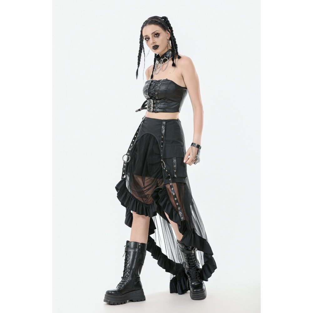 Punk Belted Corset Top with Grommet Lace-Up and Metal Detail