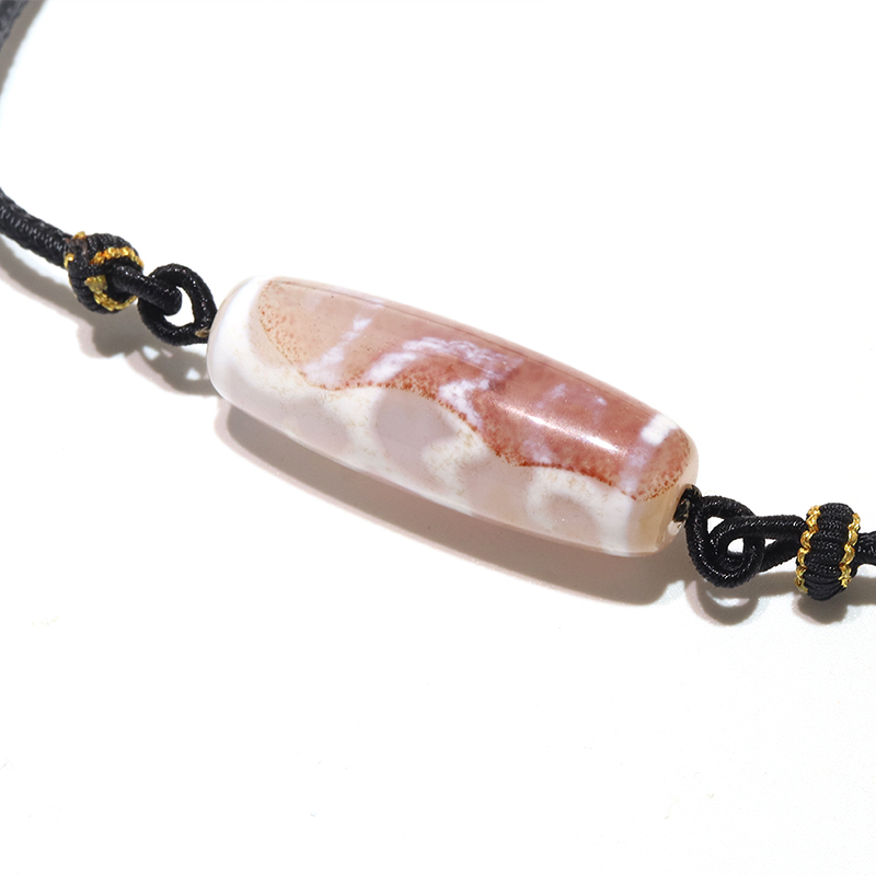 現品限り】ネックレス 白珠玉髄天珠 水蓮花天珠 朱砂入り 幸運 浄化