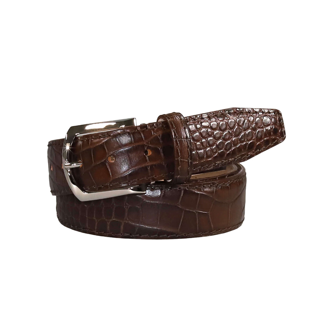 Dark Brown Mock Crocodile Belt | Mens Leather Goods | Roger Ximenez