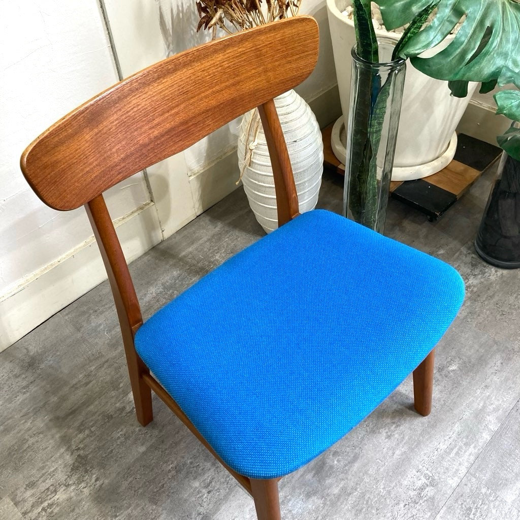 チーク材 ビーチ材 サイドチェア ダイニングチェア ブルー 北欧