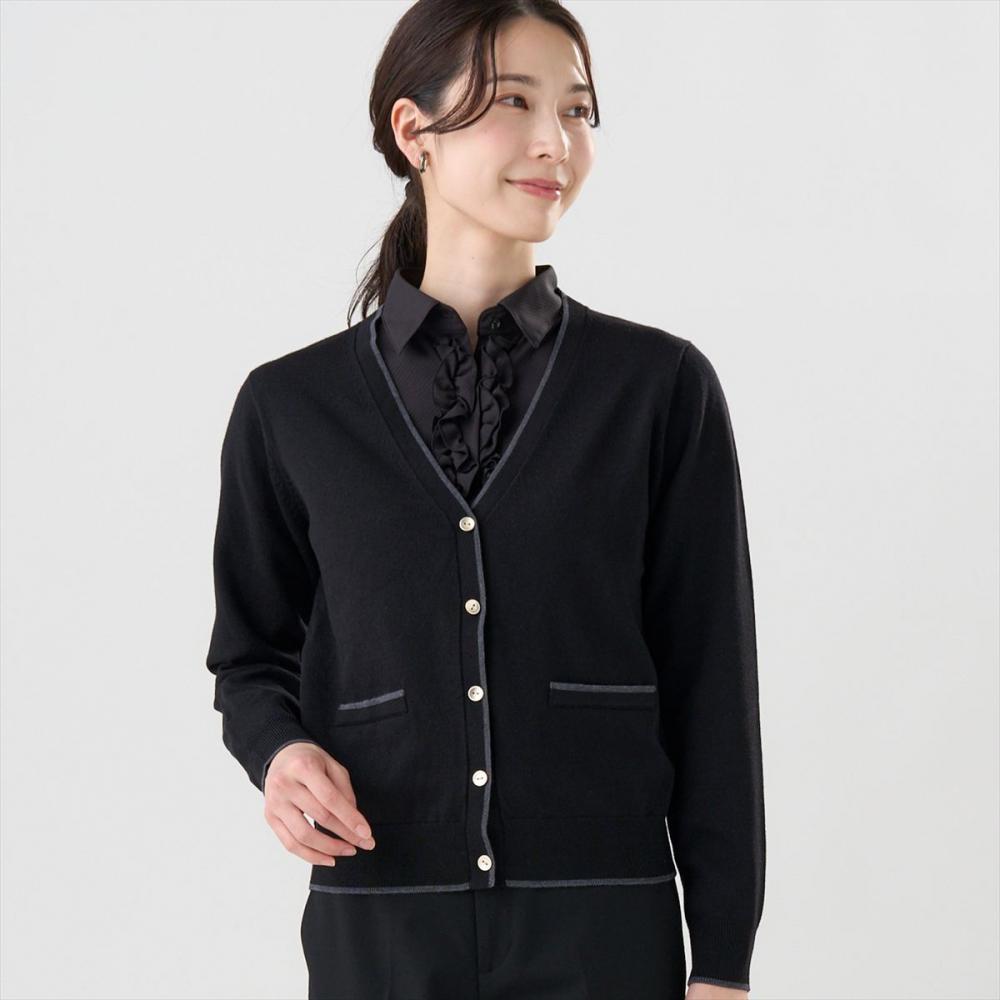 ニット アンチピリング 配色 Vネック カーディガン レディース(M