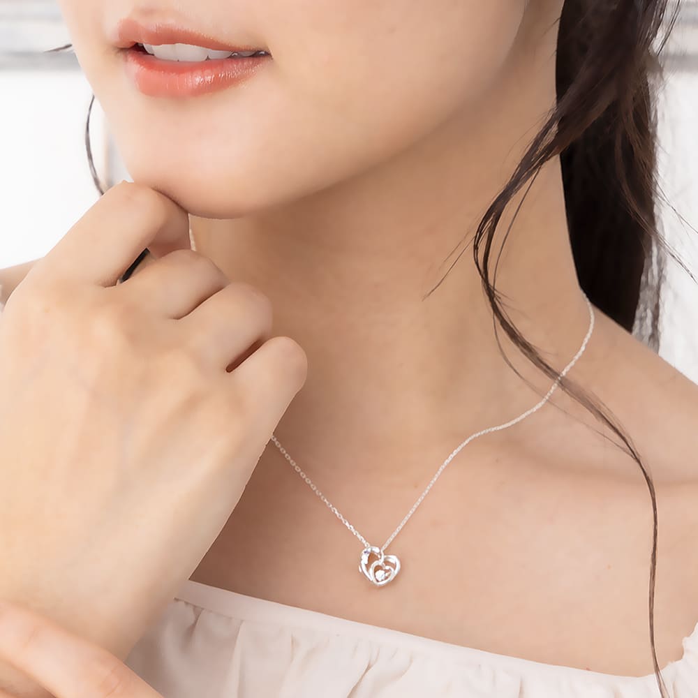 ◇誕生石対応◇ダブルハートダンシングストーンネックレス【MIP11018】