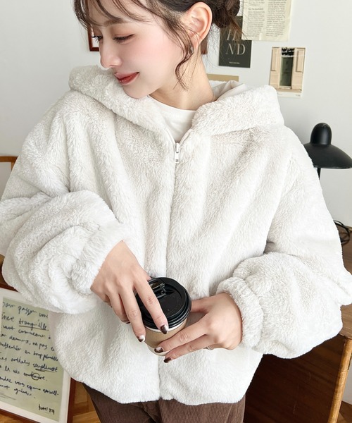 短丈ファー付パーカー y2k - no E mosen* ファー付きフード ジャケット