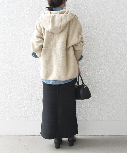 SHIPS any パーカー any:「洗濯機可能」ボア フリース フード ブルゾン