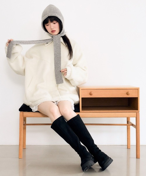 Heather（ヘザー） ブルゾン アウター スタンドシャギーミドルブルゾン