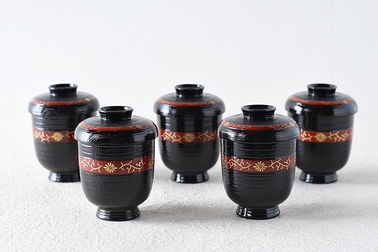 平安 光阿弥造 菊唐草蒔絵 箸洗 小吸物椀 5客セット - 生活骨董と古布