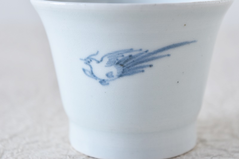 古伊万里 染付 三本竹と尾長鶏 広東型 蕎麦猪口 - 生活骨董と古布の