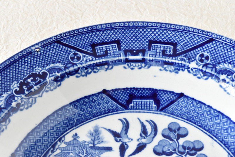 ブルーウイロウ柄 オランダ鉢(皿) 幕末から明治の輸入 ブルーウイロウ