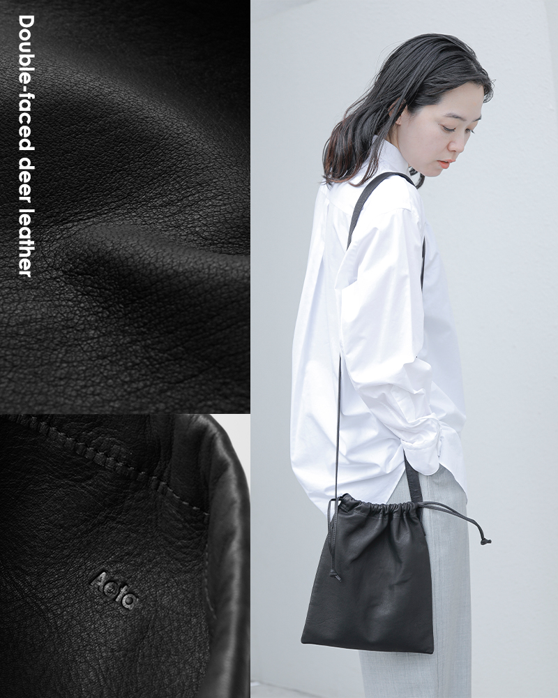 Aeta アエタ ダブルフェイス ディアレザー ドローストリング 巾着型