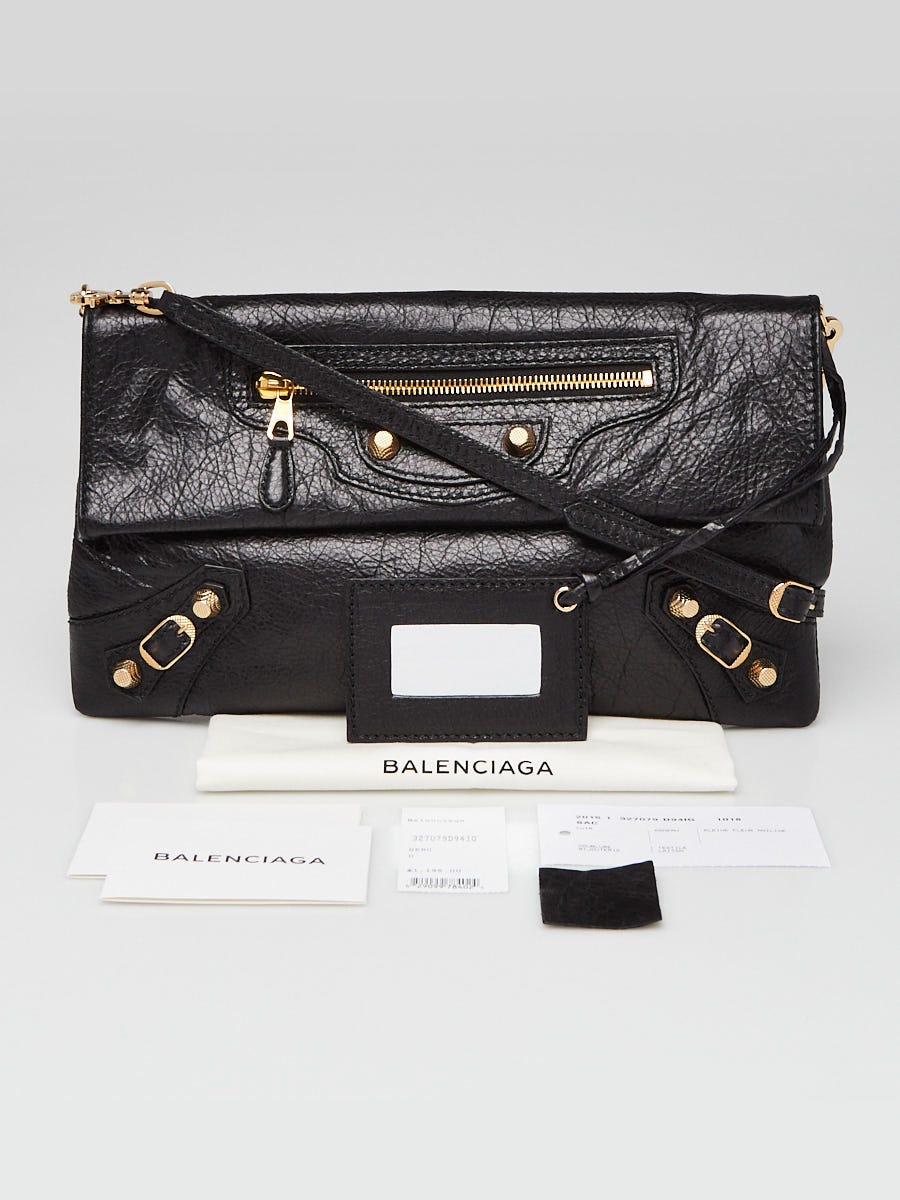 Balenciaga Black Lambskin Leather Giant 12 Gold Envelope Clutch