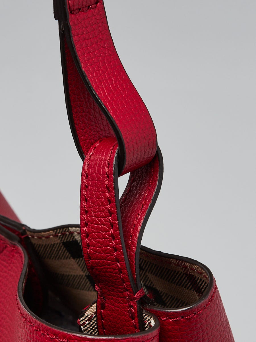 Burberry Poppy Red Pebbled Leather Lorne Bucket Bag | Yoogi's Closet