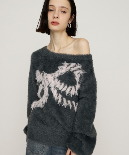 セール】ONE SHOULDER RIBBON KNIT TOPS ワンショルダー リボン ニット