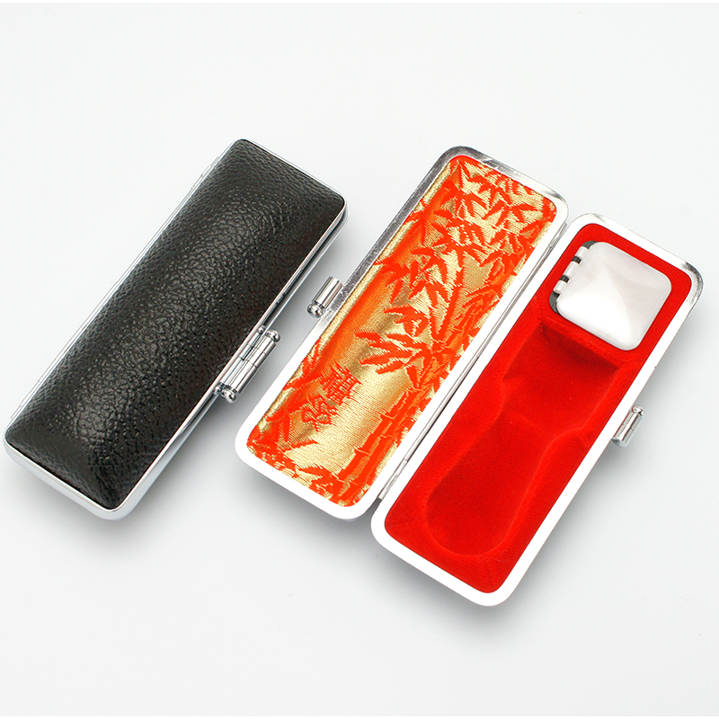 印鑑ケース モミ革銀枠（天丸型 法人印用） ブラック 21.0mm｜印鑑