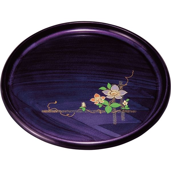 田倉漆芸 11.0 丸盆 紫雲杢 鉄線 (金蒔絵・盛絵) 24-9-6 1個（直送品