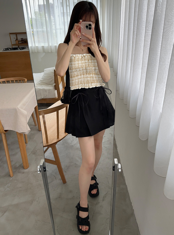 カップ入りチェック柄シャーリングキャミソール[dk1114] | レディース