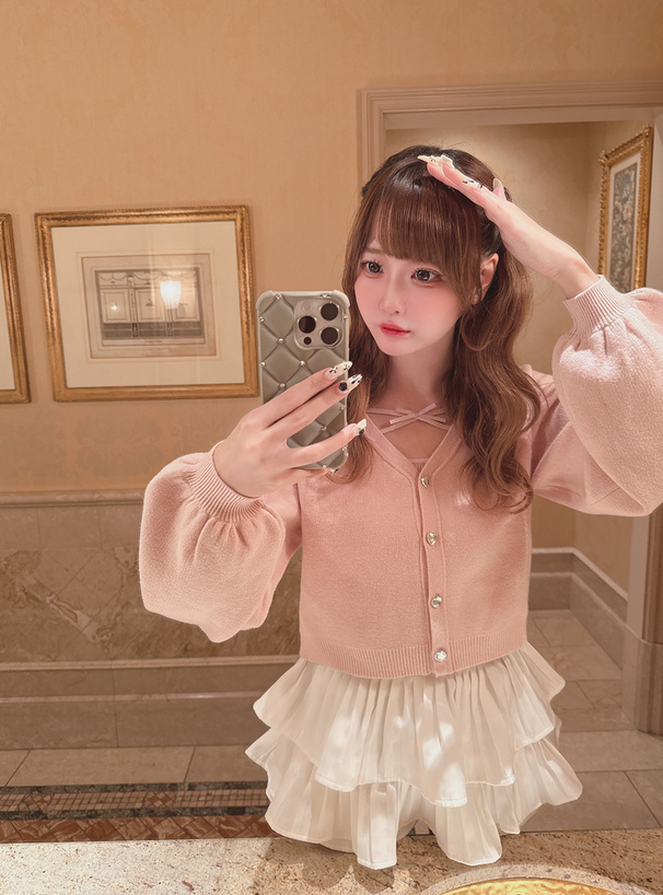 ビジューカーディガン×リボンキャミソールニットアンサンブル[mb1585