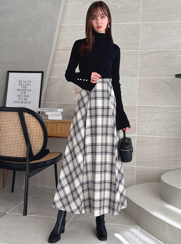 ロービングチェックロングフレアスカート[tu1366] | レディース