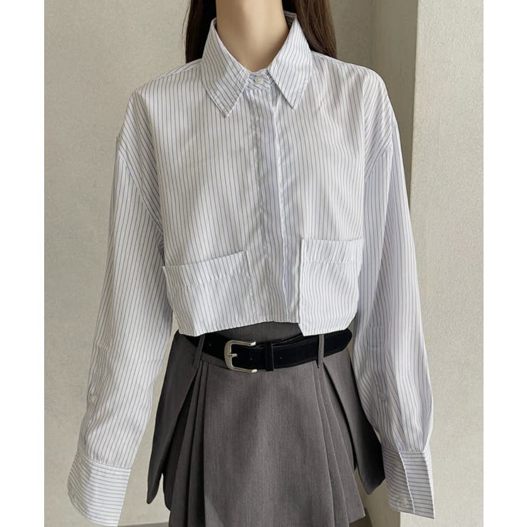 ポケット レイヤード デザイン クロップド シャツ[品番：ORGW0009295