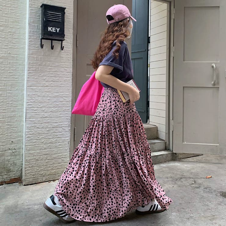 ロングスカート ティアード ゆったりウエストゴム[品番：COCW0005833