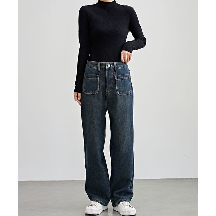 パッチポケット付き ハイウエスト ストレート[品番：LCLW0007342