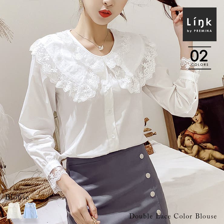 BL】ダブルレースカラーブラウス レースカラーブラウス 襟付きブラウス