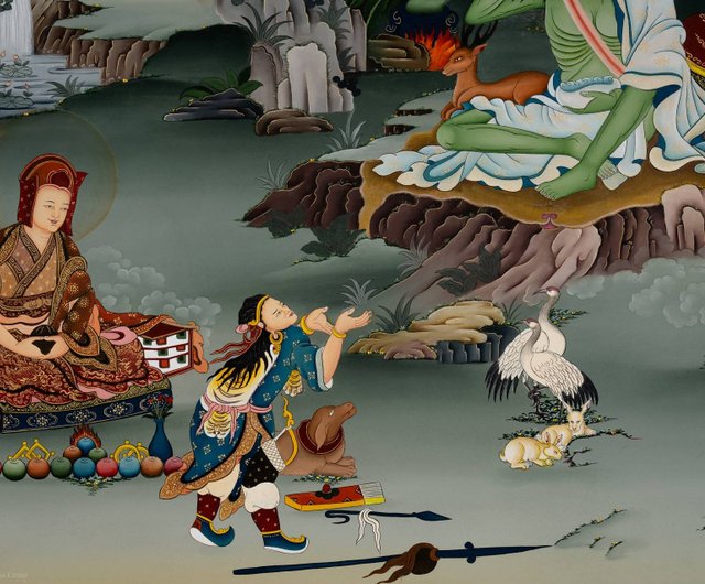 送料無料】ネパール チベット仏教美術 手描きのミラレパ・タンカ