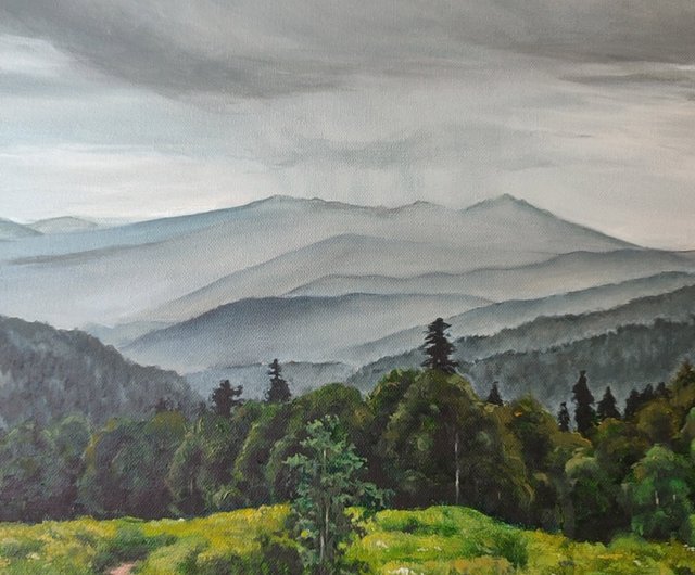 送料無料】ロシア 山の絵 山 オリジナルアート 手描きアート 原画 風景