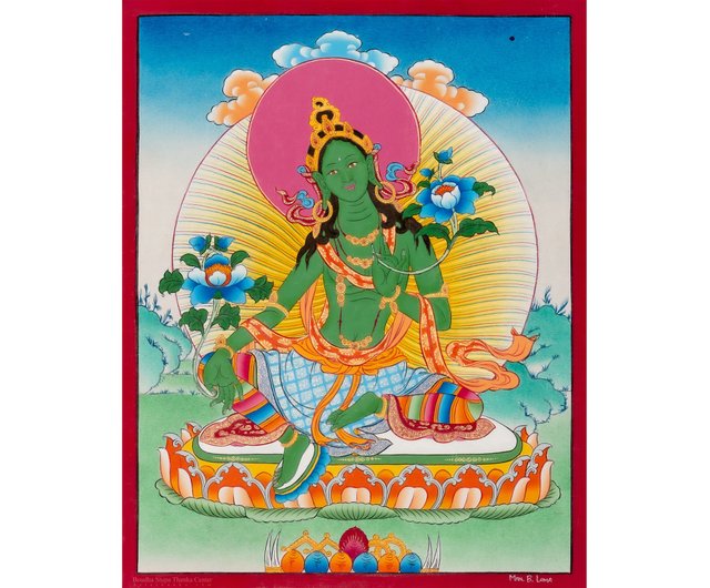 ネパール エレガントなグリーンターラタンカ | 精神的な保護と安らぎの